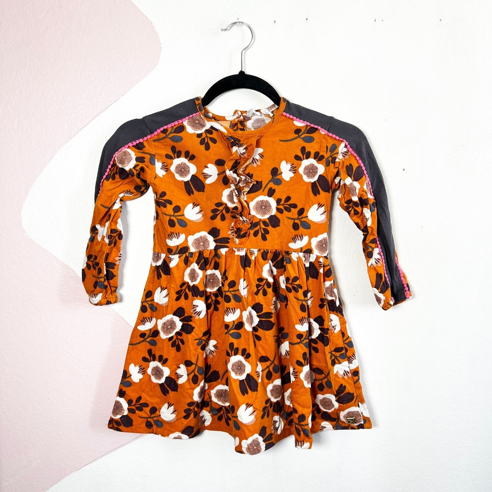 Deux Par Deux‎ Corduroy Dress Girls Size 4 Long Sleeve Floral